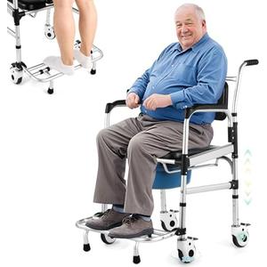 Hybodies Enlarged Rolling Shower Chair: 4-in-1 Bariatric Commode Chair for Elderly, Post-op, Adjustable Shower Wheelchair with Safety Locking Wheels & Anti-tilt Footrest, Heavy Duty 250lbs