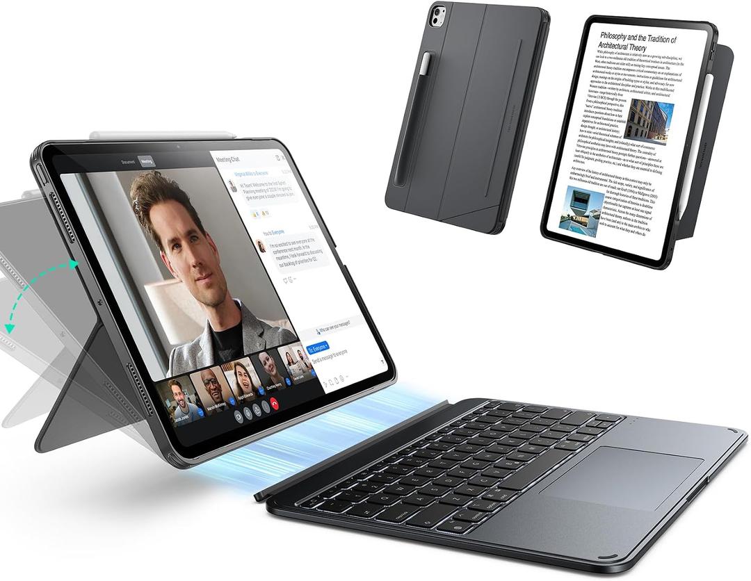ESR for iPad Pro 13" Case with Keyboard (M5/M4, 2025/2024), Magnetic Detachable Keyboard, Portrait/Landscape Modes, Large Click-Anywhere Trackpad, Backlit Keys, Shift Series, Dark Gray