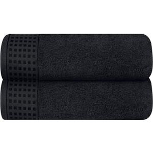 GLAMBURG 100% Cotton 2 Pack Oversized Bath Towel Set 28x55 Inches, Ultra Soft Highly Absorbant Compact Quickdry & Lightweight Large Bath Towels, Ideal for Gym Travel Camp Pool - Black