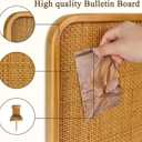 18" x 24" Bulletin Board, Round-Edged Rectangle Rattan Corkboard, Wooden Frame Boho Style Wall Organizer,4560Teng