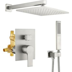 SHAMANDA Brass Rainfall Shower System, Luxuly Bathroom Shower Faucet Combo Set Brushed Nickel(Including Rough-In Valve Body and Trim)L70001-2