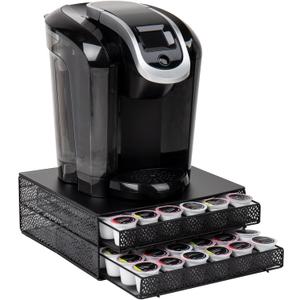 Mind Reader 2 Drawer Coffee Pod Organizer with Removable Dividers, 72 Pod Capacity, Metal Mesh Coffee Station Base with Guided Drawer Track, Black