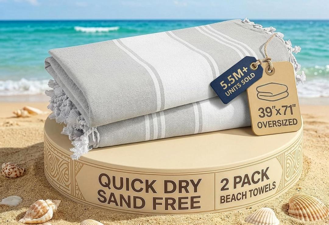LANE LINEN Extra Large Beach Towels 2 Pack Oversized 39"x71", Pre-Washed, Quick Dry, Sand-Free & Absorbent Pool Towels, Stylish & Lightweight for Women Grey