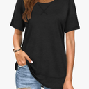 Summer Tops for Women Short Sleeve Crewneck Tshirts Side Split Loose Fit Tunic Shirts S