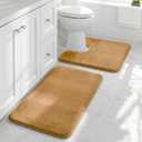 HUXMEYSON Bathroom Rugs Sets 2 Piece, Non-Slip & Quick Dry Bath Mat Set, Ultra Soft Velvet Bath Rugs for Bathroom, Toilet and Shower Floor, Khaki, 17"x24"+U Shape 20"x24"