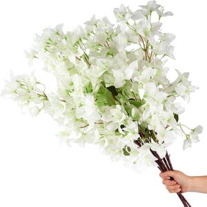 6 PCS Silk Bougainvillea Artificial FlowersUV Resistant, 36 Branches, Long Stems Faux Flower, Realistic Fake Bougainvillea Vines, for Wedding Porch Home Party Garden DIY Decor - 38 inch (White)