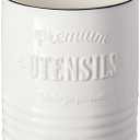 DOWAN 7.2 Extra Large Kitchen Utensil Holder, Farmhouse Utensil Holder for Countertop, Ceramic Utensil Crock with Protection Cork Mat, Utensil Organizer for Kitchen Decor & Housewarming Gift, White