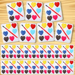 24 Pcs Valentines Day Gifts for Kids 5 Colors Heart Paint Watercolor Set with Paintbrush Washable Valentines Water Color Painting Kit Party Favor Exchange Gift for Classroom School(Square)