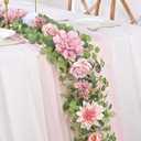 Waipfaru Artificial Flower Garland, 6.07ft Eucalyptus Garland with Flowers for Wedding Reception Table Mantle Room Decor (Rose Pink)