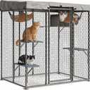 Large Catio Outdoor Cat Enclosure 76''h Extra Large Walk-in Cat Patio for Multiple Cats, Outdoor Catio with Waterproof Cover, Hammock, Resting Box and 4 Platforms, Metal Chicken Run Coop