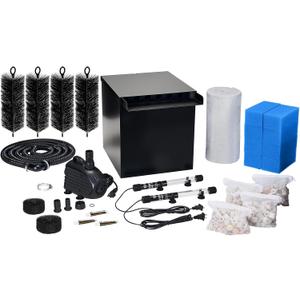 Large Waterfall Filter System, Pond Filter Waterfall Kit Stainless Steel for Ponds and Streams up to 4,500 Gallons, Includes 5-Stage Filtration System, 1200 GPH Water Pump N4333