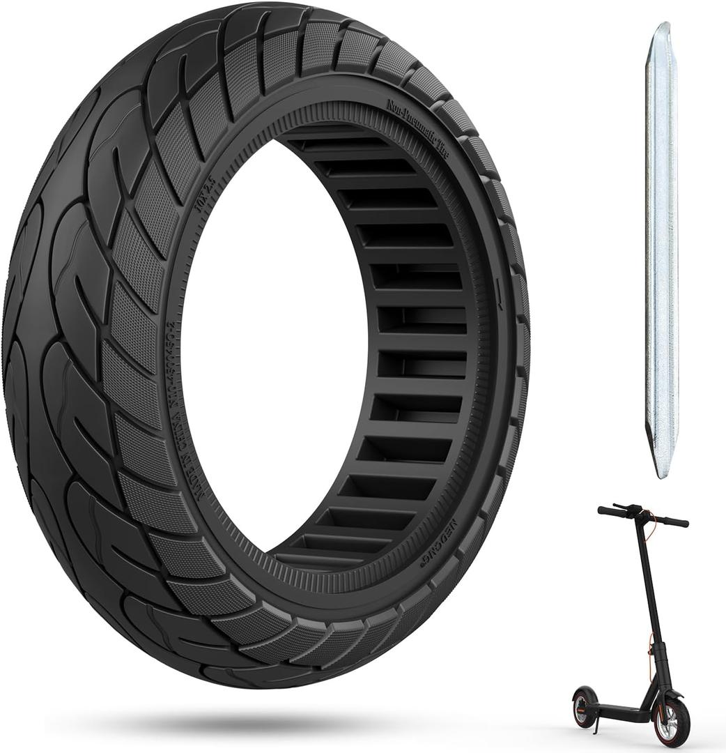 Cooryda 60/70-6.5 Scooter Tire, 10x2.50 Solid Scooter Tire 10 inch Electric Rubber Tubeless Wheels for Ninebot G30 Max / G30D Front or Rear Replacement Tires 1pc Black