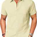 Vssjavun Mens Short Sleeve Button Down Shirts Casual Cotton Shirt Summer Beach Shirts (M)