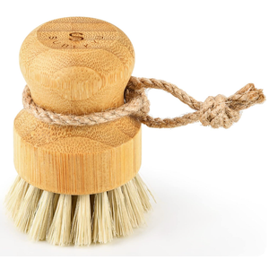 SUBEKYU Bamboo Dish Scrub Brushes for Kitchen, Cleaning Scrubber for Washing Cast Iron Pan/Pot, Natural Sisal Bristles, 1 Pack