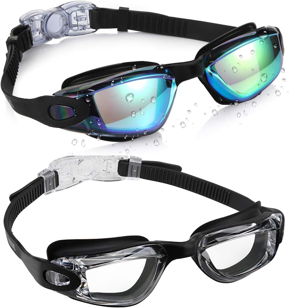 Aegend Kids Swim Goggles, Pack of 2 Swimming Goggles for Children Boys & Girls Age 3-14 (Aqua & Clear Black)