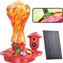 Smart Glass Hummingbird Feeder with Camera, Solar Powered 2K HD Hummingbird Feeders for Outdoors Hanging, AI Identifies & Auto Recording, Leak-Proof Ant & Bee Proof, Ideal Gift for Bird Lovers