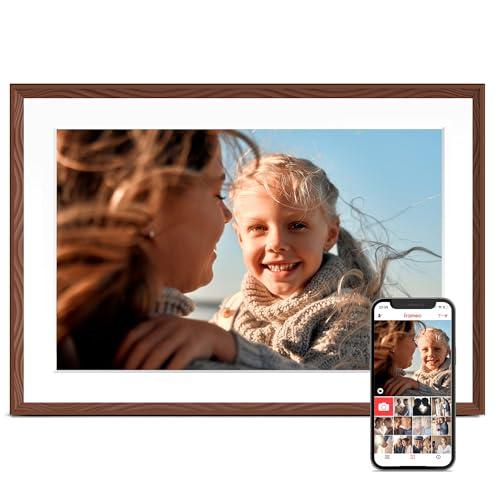 Digital Picture Frame, 10.1'' Frameo Digital Frame Wifi, 32GB Memory, 1280*800 HD Touch Screen Digital Photo Frame, Wall Mountable, Share Instantly, Birthday Gifts for Women, Mom Gift, Chocolate Brown