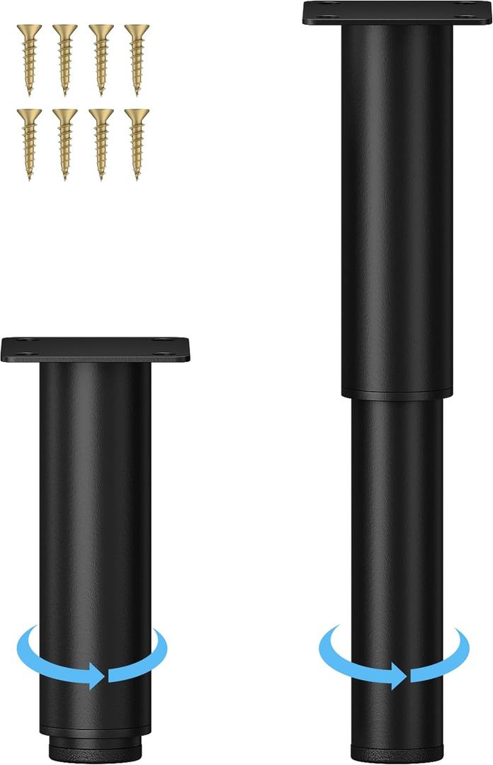 Metal Adjustable Furniture Legs 5.12-9.45 inch, Wlrrcwdttc Sofa Legs Cabinet Legs Adjustable Height Replacement Support Legs for Bed/Couch/Dresser/Chair/Coffee Table, Legs for Furniture Set of 2-Black