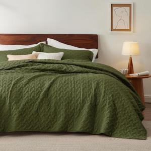 Gentle Soft Quilts Queen Size - Lightweight Bedspreads Queen Size with Basket Weave Pattern, Soft Quilt Bedding Set, Olive Green Comforter Set Coverlet for All Seasons with 2 Pillow Shams (90" x 96")