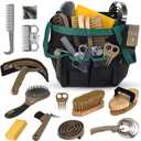 Horse Grooming Kit 13 Piece, Horse Brushes for Grooming Supplies Set with Organizer Bag, Horse Brush & Curry Comb for Effective Cleaning, Gift for Horse Riders Beginners (Brown Green)