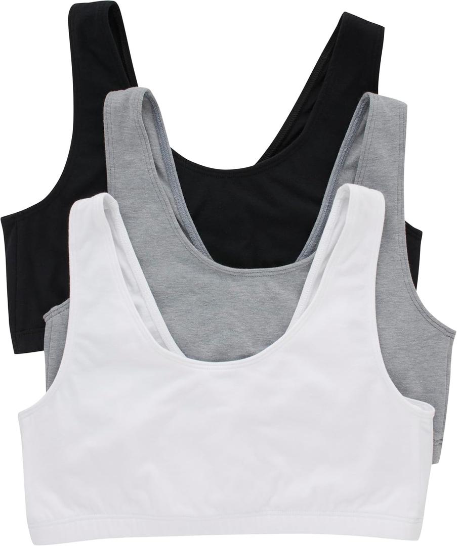 Hanes Women's Scoopneck Cotton Bralette Crop Top (3 Pack) (X-Large, Black/Concrete Heather/White)