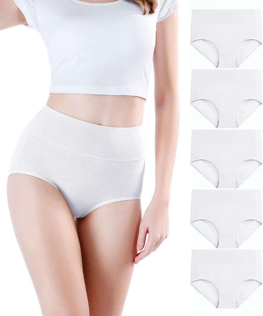 wirarpa Women's Underwear High Waisted Ladies Cotton Panties Soft Full Coverage Briefs 5 Pack (Regular & Plus Size) (Medium)