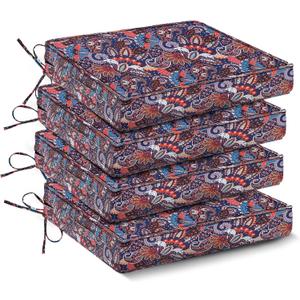 IPYNBAP Outdoor Chair Cushions Set of 4,Waterproof Outdoor Seat Cushions for Patio Furniture, Patio Chair Cushion with Handle and Ties, Out Door Chair Pads,19" x 19" x 3", Artistic Floral