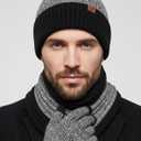 Winter Hats Scarf Set for Men Touchscreen Gloves Warm Knit Beanie Hat Scarves with Fleece Lined Cap (Gray)