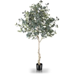 LYERSE 6ft Artificial Eucalyptus Tree in Plastic Nursery Pot, Tall Faux Eucalyptus Stems Fake Plants with 846 Silver Dollar Leaves, Artificial Trees for Office House Living Room Home Decor Indoor
