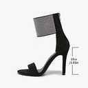 Women's High Heel Sandals Open Toe Ankle Tie Dressy Heeled Sandals for Prom, Party, Evening Events, 3.93 Inch Comfortable Thin Block Heels (12, Black Cloth)
