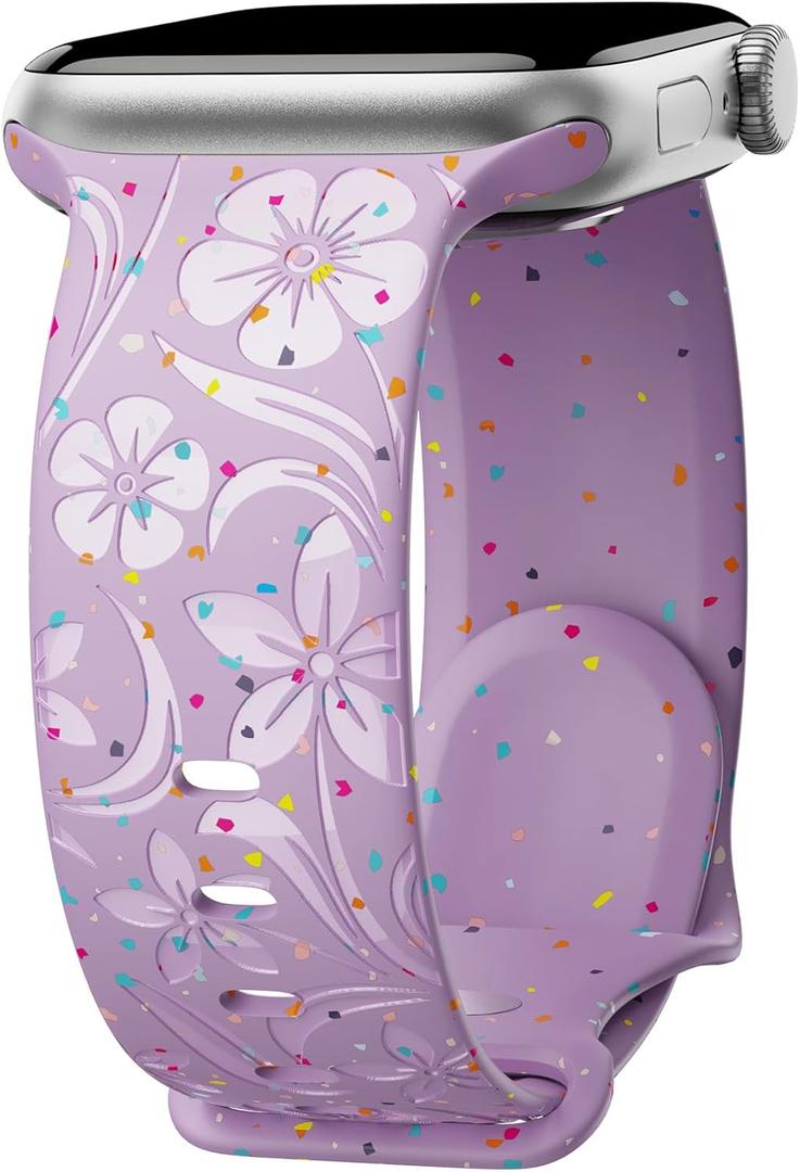 3 x Engraved Band for Apple Watch Band 38mm 40mm 41mm 42mm 44mm 45mm 46mm 49mm Women, Recycled Plastic Band for iWatch Series SE Ultra 10 9 8 7 6 5 4 3 2 (light purple)