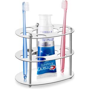 Toothbrush Holder, Stainless Steel Bathroom Toothbrush Storage Organizers, Multifunctional Bathroom Toothbrush Holder Toothpaste Holder Stand Rack for Kids Adult (Silver-(R))