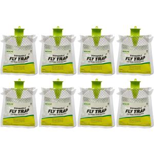 RESCUE! Outdoor Disposable Fly Trap Hanging Fly Catcher with Attractant Bait, Fly Bag for Patio, Yard, Trash & Farm Areas Easy-to-Use Outdoor Fly Control - 8 Traps