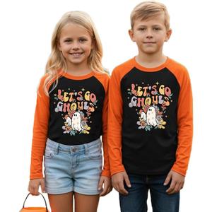 Toddler Halloween Shirts Boys Girls Spooky Pumpkin Skeleton Graphic Sweatshirt Halloween Kids Long Sleeve Tops 2-9 Years (Black4)