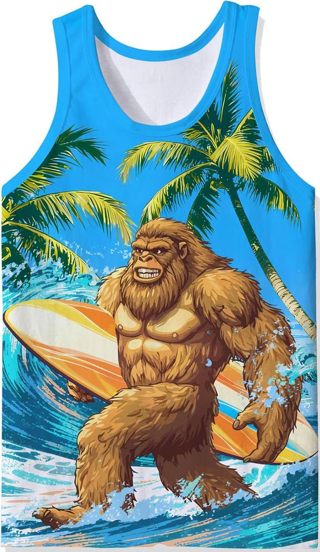 RAISEVERN Mens Tank Tops Summer Sleeveless Tee Cool Workout T-Shirts Beach Novelty Undershirts (X-Large, Blue Brown Green)