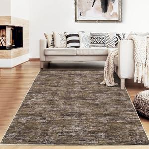RUGSREAL 8x10 Washable Rug for Living Room Non-Slip Modern Abstract Area Rug Stain Resistant Large Bedroom Rug Contemporary Accent Throw Floor Carpet Solid Rug for Dining Room Home Decor, Brown