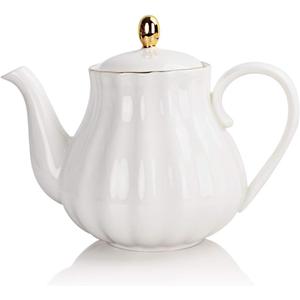 Sweejar Royal Teapot, Ceramic Tea Pot with Removable Stainless Steel Infuser, Blooming & Loose Leaf Teapot - 28 Ounce(White)