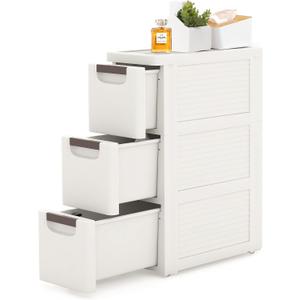 3 Drawers Slim Bathroom Storage Cabinet Dresser, Narrow Plastic Rolling Cart Organizer with Drawers, for Small Spaces, Kitchen, Laundry, Office, Bedroom, White, Size: 7.5"x16.5"xx22.2"(3-Drawer)