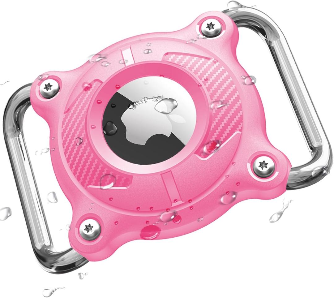 Airtag Dog Collar Holder | Airtag Dog Collar Waterproof - Airtag Holder for Dog Collar - Dog Airtag Holder with Removable Metal Loop, Light Weight fit Width3cm/ Thick4.5mm Air Tag Dog Collar, Pink, 1