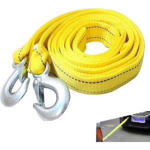 Qurbuns Heavy Duty Car Tow Strap with Hooks, 30000 lbs Capacity Nylon Winch Strap with Forged D-Ring Hook, 20FT Reflective Emergency Recovery Towing Straps, Car Truck Boat Towing Accessories (Yellow)