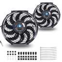 12 Inch Universal Slim Fan Push Pull Electric Radiator 12V 80W High Performance Cooling Fan Mount Kit Black 2 Pcs