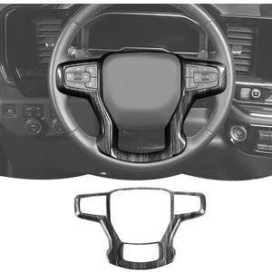 Steering Wheel Trim Cover Frame Decoration Interior Accessories Compatible with Chevrolet Silverado 2019-2023,for Chevrolet Tahoe 2021-2023,for Suburban SUV 2020-2023,Black wood grain