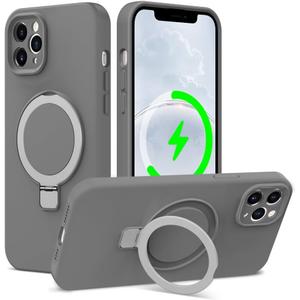 ZHK Liquid Silicone Designed for iPhone 11 Pro Max Case with Magnet Stand, [Precise Camera Lens Protection][Mil-Grade Drop Shockproof][Soft Anti-Scratch Microfiber Lining] Slim Fit Cover, Grey