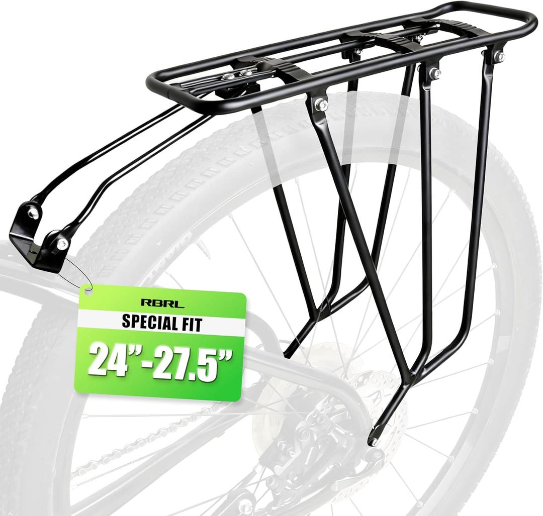 RBRL Rear Bike Cargo Rack, 165 lb Heavy Duty Aluminum Bicycle Rear Rack, Fits24 26" 27.5" / 700C / 29" MTB, City & Touring Bikes, Durable Rust-Resistant Rear Pannier Rack for Commuting & Travel