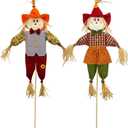 Scarecrow Decorations, 2 Pack Fall Stuffed Scarecrow for Autumn, 100CM Outdoor Harvest Decoration for Thanksgiving Halloween Decors for Yard Garden Home School, Porch Decor for Outside, Red