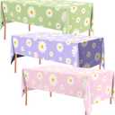 3 Pcs Daisy Tablecloth Daisy Flower 54 x 108 inches Plastic Disposable Birthday Party Decorations Groovy Retro Hippie Party Table Cover for 70s Boho Weddings Baby Shower Supplies (Pastel)