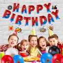 Spider Birthday Party Decorations, Include Latex Balloons Happy Birthday & Number Balloon Backdrop Banner Cake Toppers Hanging Swirls Theme Party Decor and Favors(Number 4)