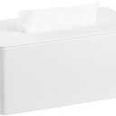 MEIBOOCH PU Leather Tissue Box Cover for up to 3.9" High Boxes, Rectangle Tissue Box Holder for Bathroom Bedroom Living Room Office (Cream-White)