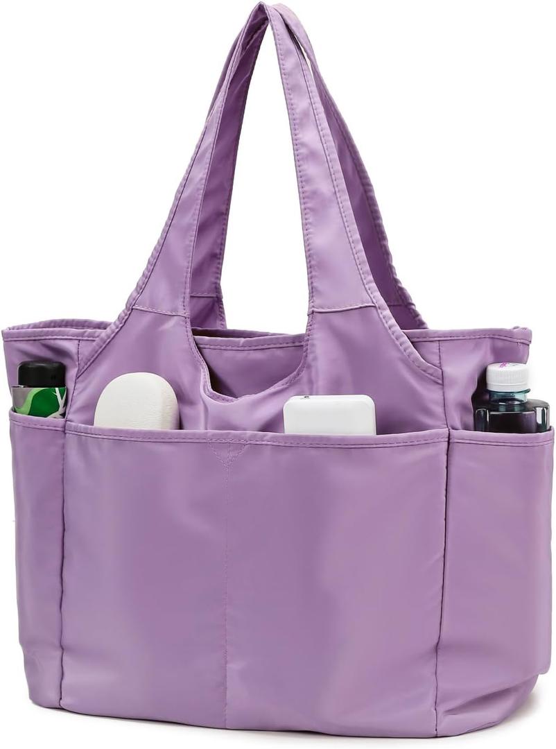 SOYMWIN Tote Bag for Women,Large Tote Bag with Compartments and Multiple Pockets,Quilted Shoulder Bag for Travel Work Sports | Large, with Compartments, Multiple Pockets, for Travel, for Work, for Sports (Purple)