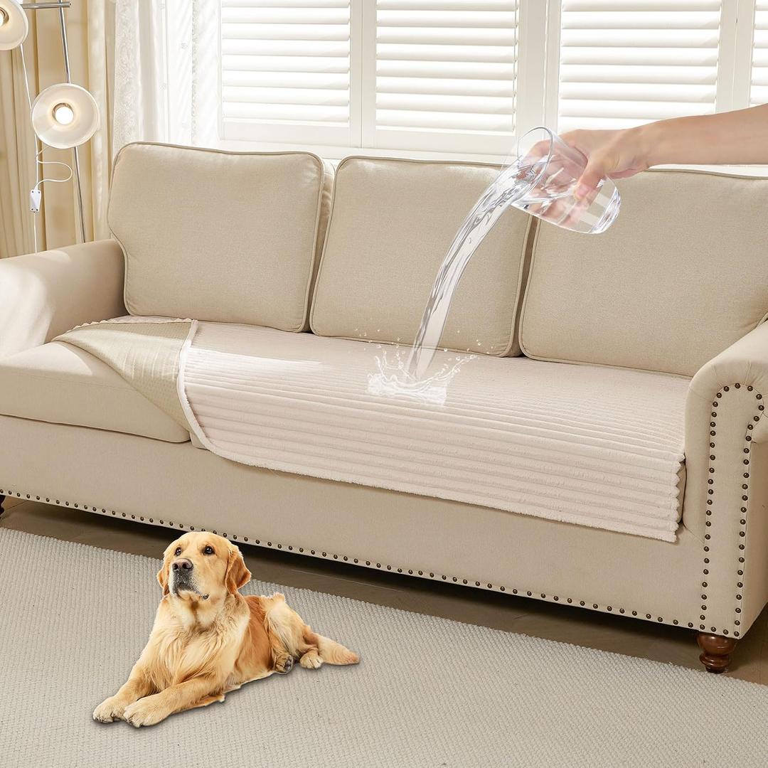 HAOMAIJIA Waterproof Couch Cover for Dogs Washable,Faux Fur Pet Couch Covers for Sofa,Soft Dog Bed Cover Non-Slip Couch Covers for 3 Cushion Couch Sofa Pet Friendly (Off White, 35" x 95" 1 Pack)